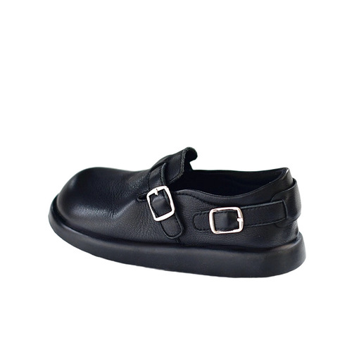 Children's genuine leather shoes for girls, casual lamb wool, real wool, warm plus velvet, soft sole, non-slip black shoes for baby girls