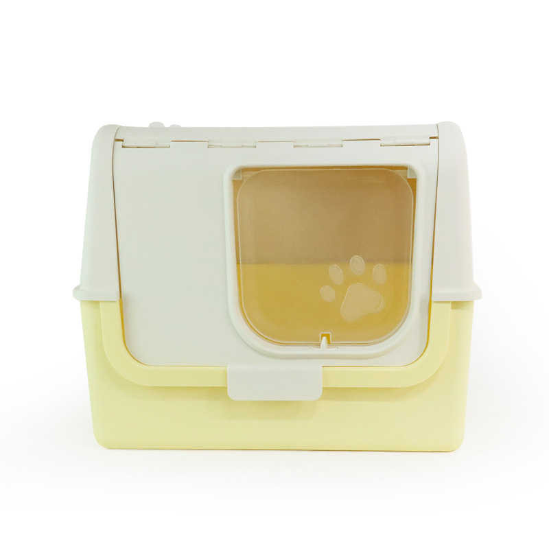 La caja de arena para gatos completamente cerrada es de gran tamaño, a prueba de salpicaduras externas, la entrada superior, la caja de heces para gatos abierta, evita que el inodoro para gatos se desodore