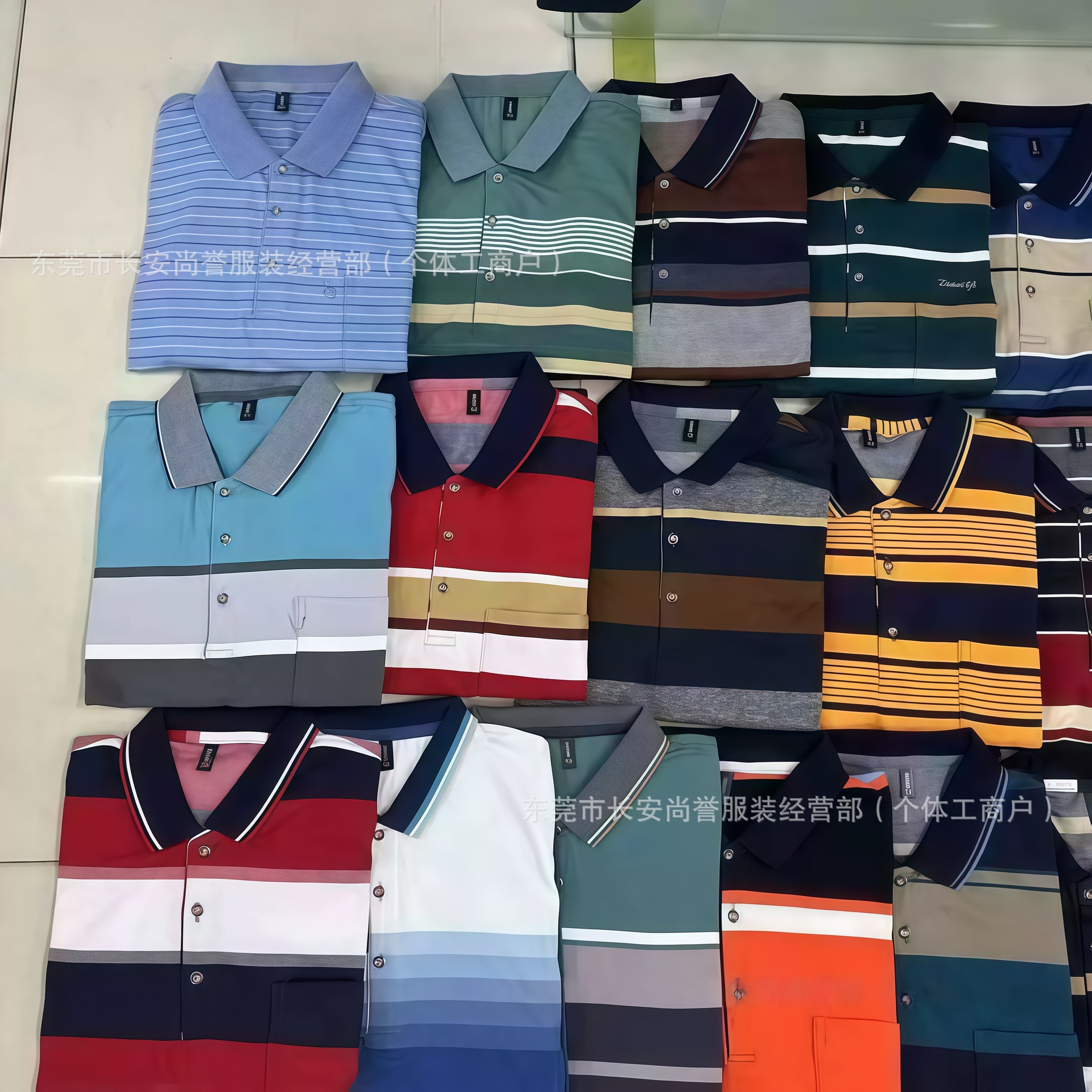 2026 Summer Polo Shirt for Middle-Aged Men, Business Striped Turn-Down Collar Short-Sleeve Casual Base Shirt, Export Cross-Border