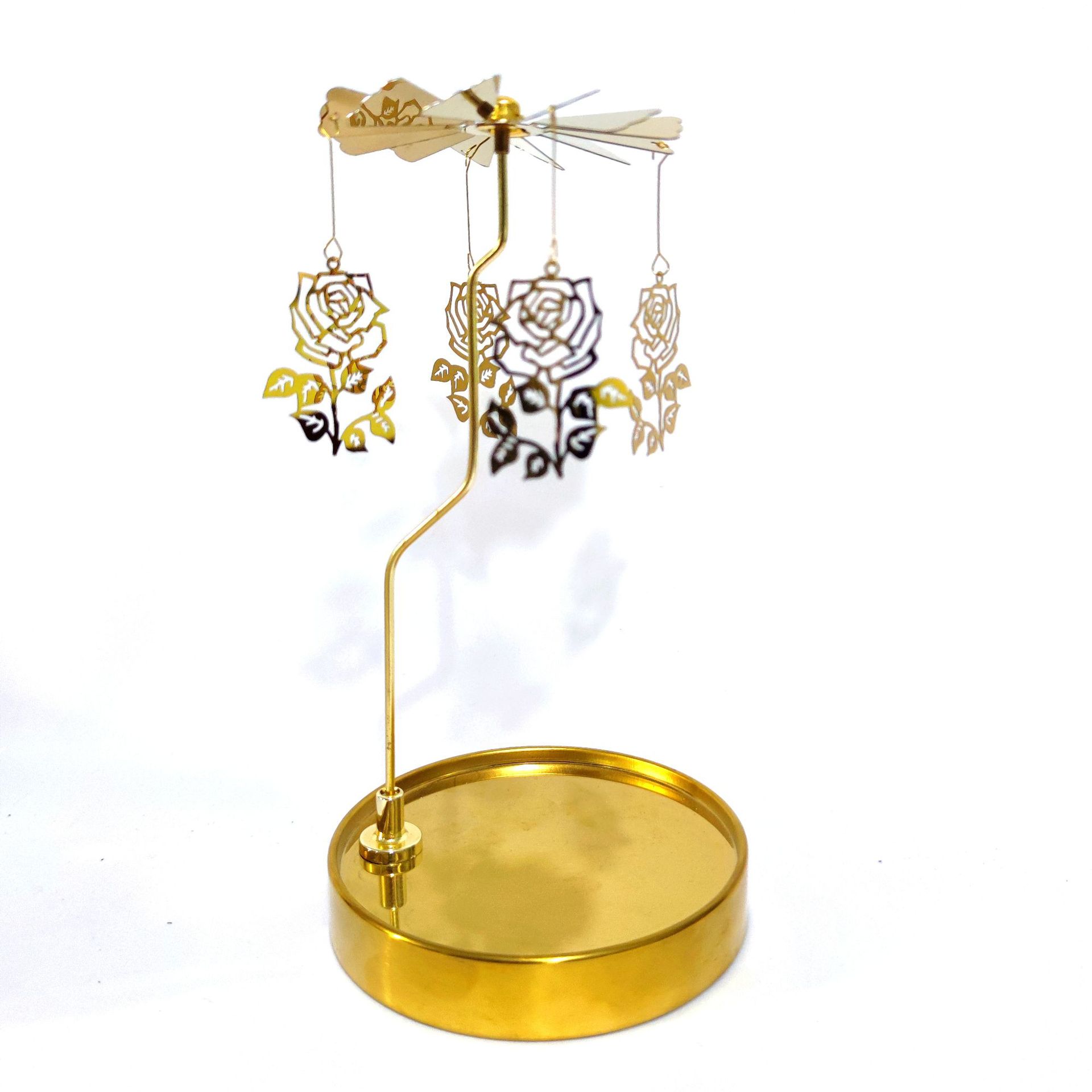 Fuente fabricante al por mayor Amazon INS bandeja redonda de acero inoxidable linterna giratoria giratoria candelabro de aromaterapia giratoria