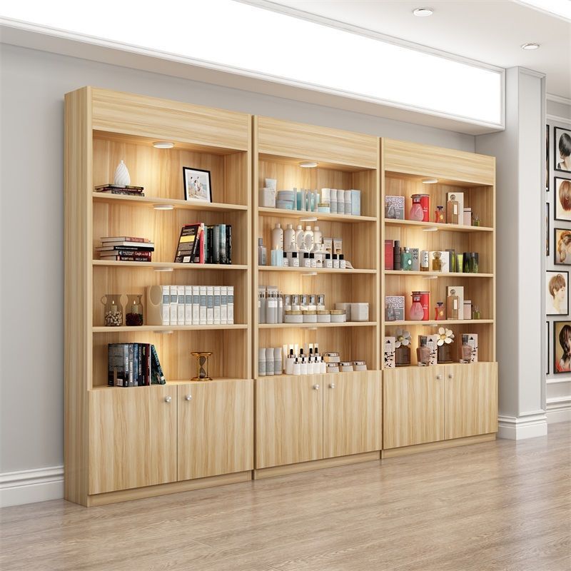 欧式化妆品展示柜落地商用美甲店理发柜店美容院货柜产品陈列柜子