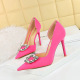 626-K2 Banquet High Heels Slim Heels Ultra High Heels Shallow Notched Pointed Side Cut Metal Rhinestone Button Style Single Shoes