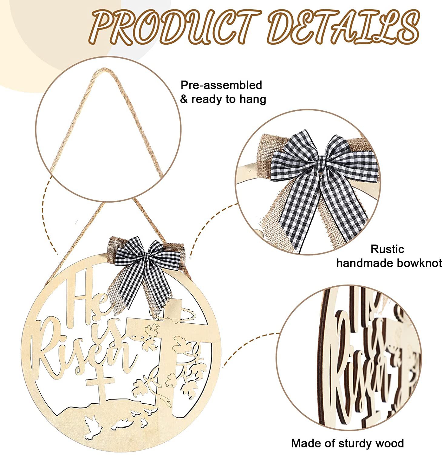 复活节木门标志他复活门吊架复活节快乐复活节门装饰春天装饰