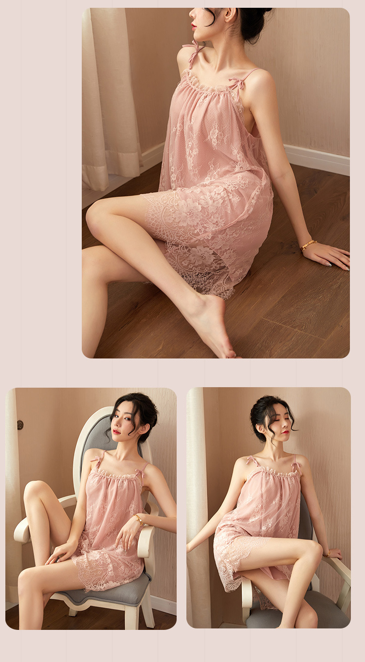 Plus Size Lace Babydoll Sling Nightgown with Thong, Sheer Mesh Lingerie Set — detail image 9