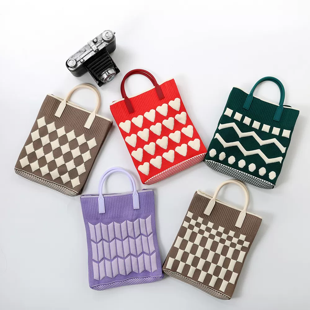 2024飞织包手提托特针织包包女编织大容量学生购物袋立体编织设计