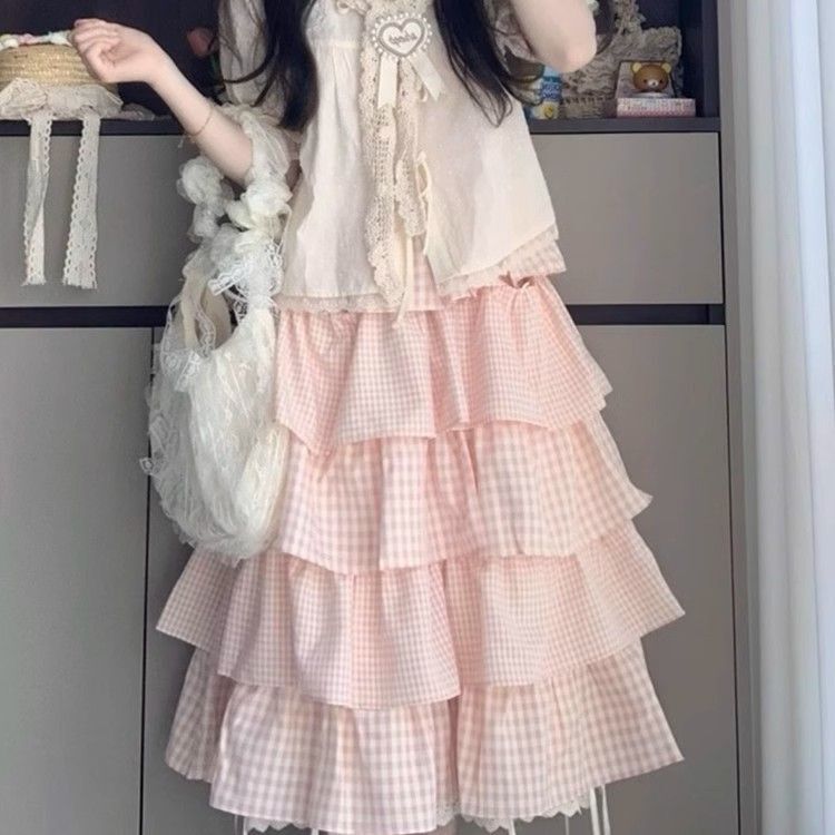 女童甜美温柔风穿搭夏装中大童夏季新款蕾丝拼接衬衫半身裙两件套|undefined