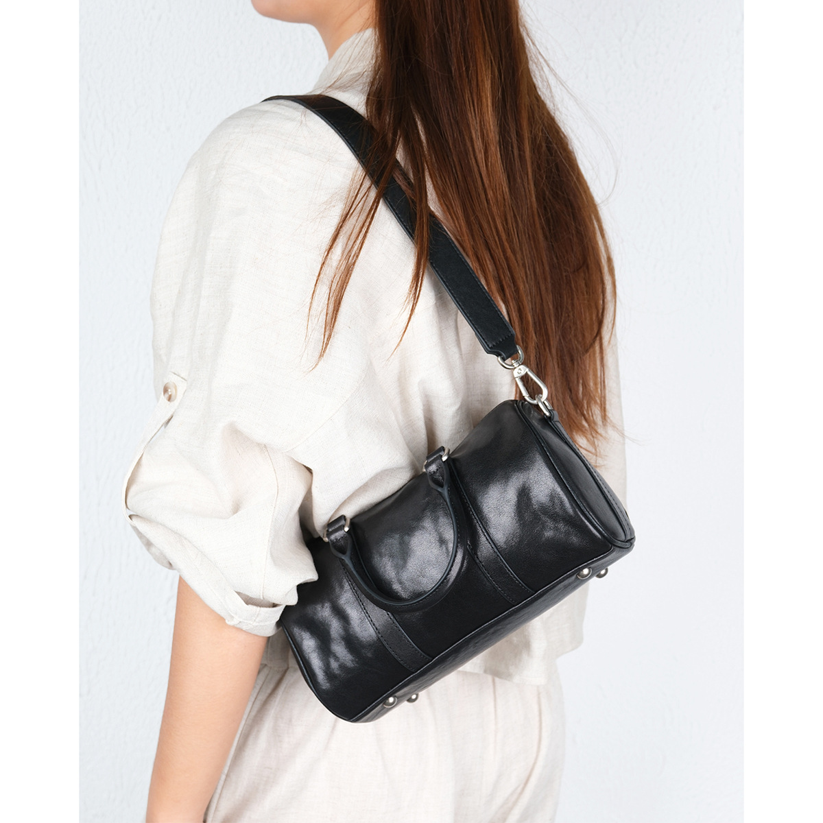 头层植鞣牛皮复古枕头包高级感手提女包真皮女包单肩斜挎通勤包