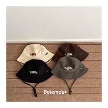 儿童渔夫帽韩系复古字母刺绣洋气灯芯绒盆帽男女宝宝户外保暖大檐