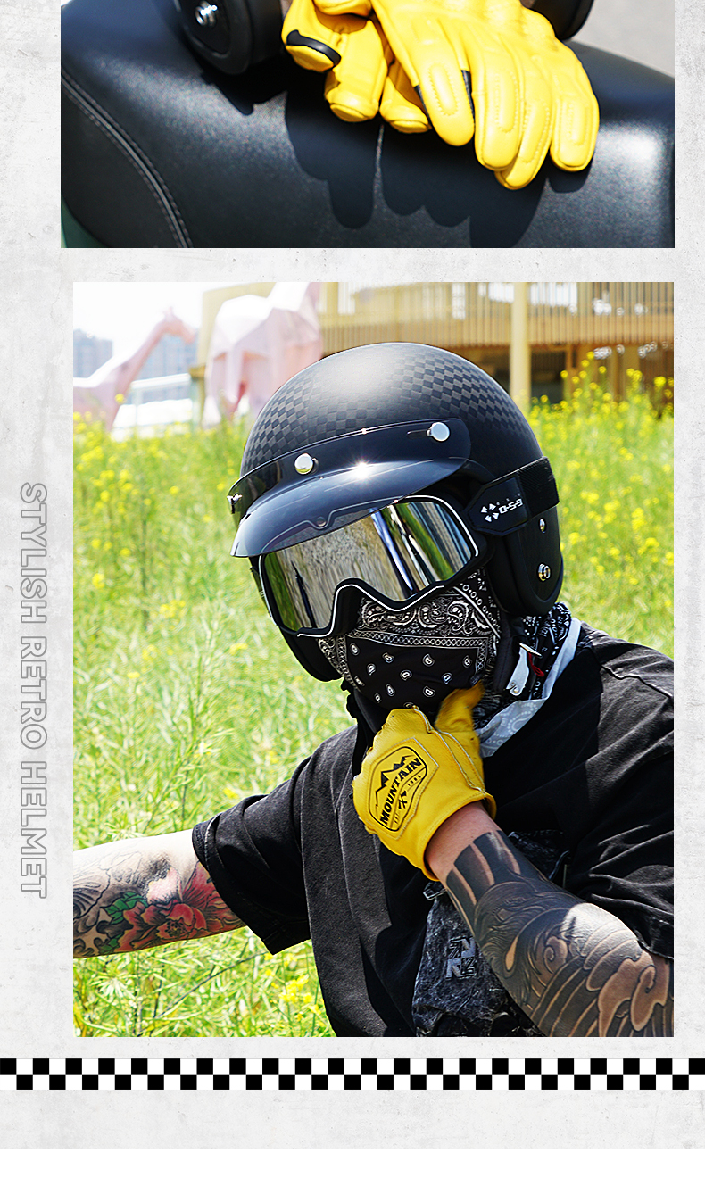 Motorcycle Helmet Men's Carbon Fiber Retro Half Helmet Women's Summer