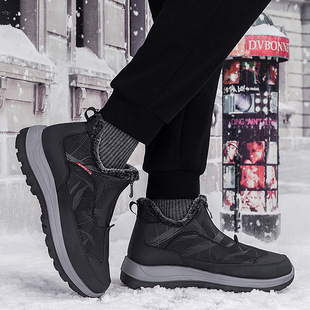 New Waterproof Men's Shoes Winter Velvet Warm Cotton Shoes Black Soft Sole Middle-Aged Dad Shoes Outdoor Anti-Ski Boots