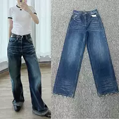 Ac Straight Jeans Women's High Waist Loose Versatile Wide Leg Pants Floor Mopping Pants 2025 Autumn and Winter Factory Direct Sales