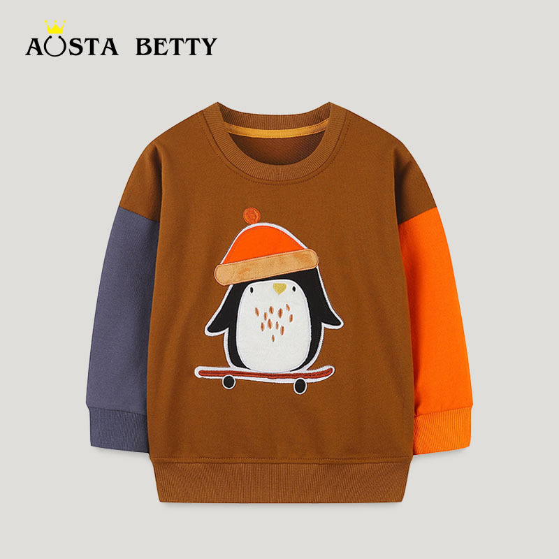 Sudaderas para niños de estilo europeo y americano, nuevas sudaderas de manga larga con cuello redondo y dibujos animados para niños y niños de mediana edad, tops bordados