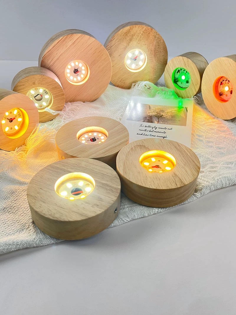Modern Minimalist Akrilik Kristal Küre Gece Lambası Kauçuk Ağacı Tabanı Ahşap El Sanatları Dekoratif Obje Ahşap Zanaat Ürünü