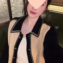 小香针织外套撞色织带开衫女秋季新款气质休闲宽松慵懒设计感上衣