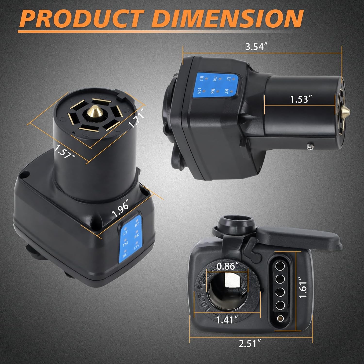 7-way tester, 7-way blade connector to 4/5-way trailer connector, 12V trailer, truck