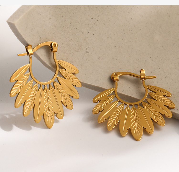 Earrings Classification 1 Pair Quantity Street Occasion 304 Stainless Steel Material PVD Coated 18K Gold Real Gold Plated Leaf 304 Stainless Steel Fashion Waterproof Non Tarnish Earrings