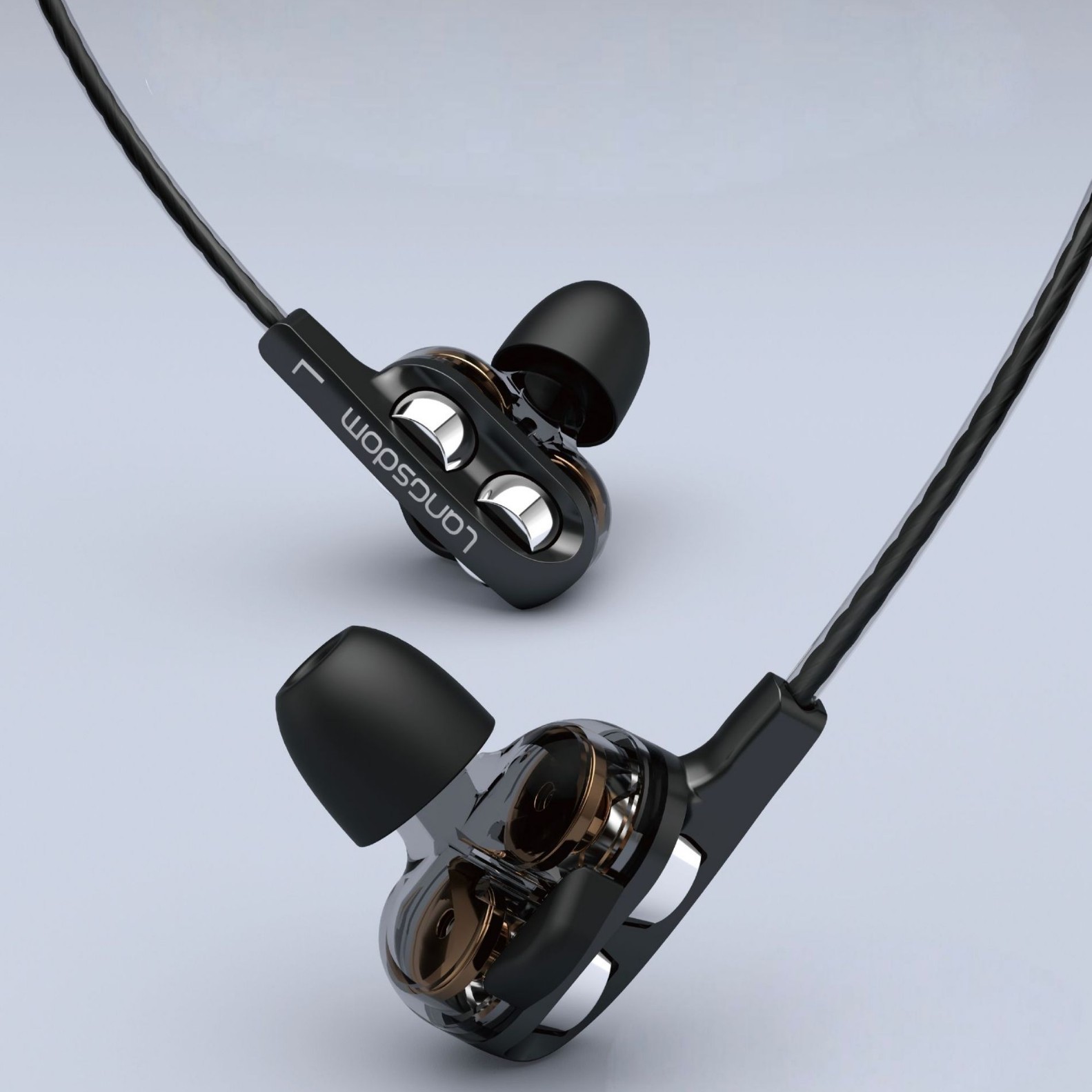 Audífonos Intrauditivos Lansdon D4 con Cable, Dinámicos Duales, con Micrófono para Llamadas de Alta Definición, Deportes, Música y Juegos.