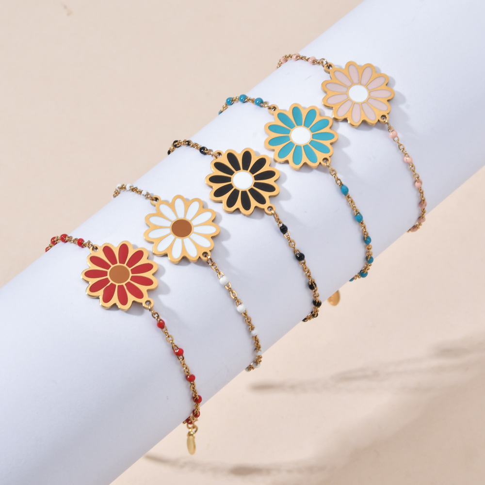 Bracelets Classification Sweet Daisy Stainless Steel Enamel Plating Bracelets