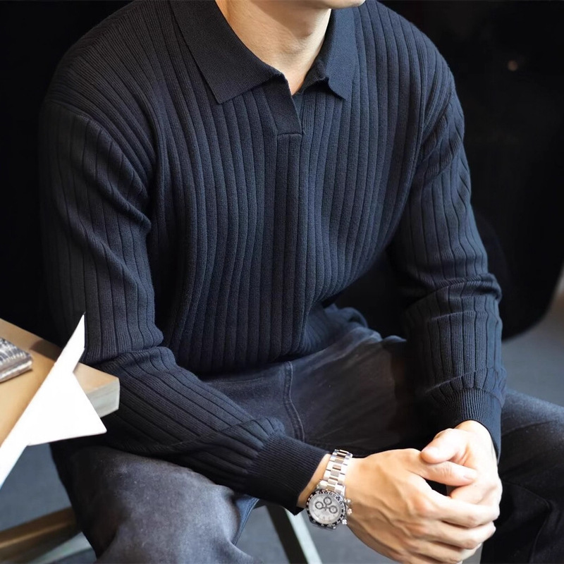 High-Quality Urban Knitwear Men's Autumn and Winter Light and Mature Casual Work Clothing American Retro Lapel Polo Knitwear