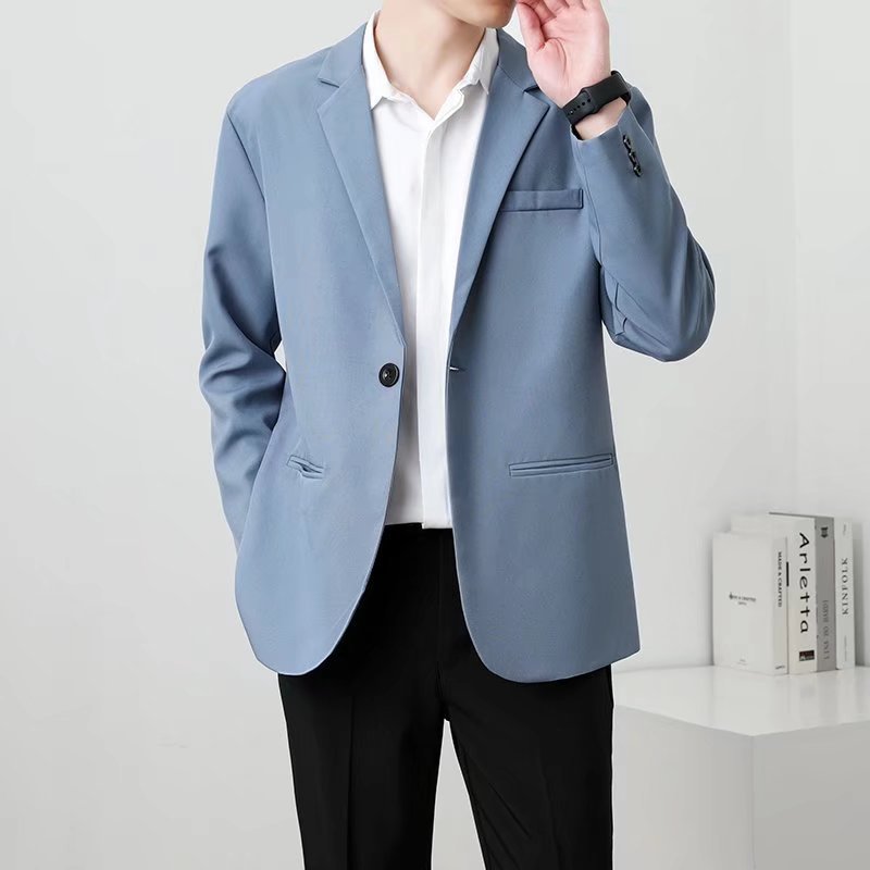 봄과 가을 얇은 블루 작은 세트 학생 남자의 최고 캐주얼 세트 싱글 피스 한국 남자의 세트 듀플렉스 잘 생긴 재킷