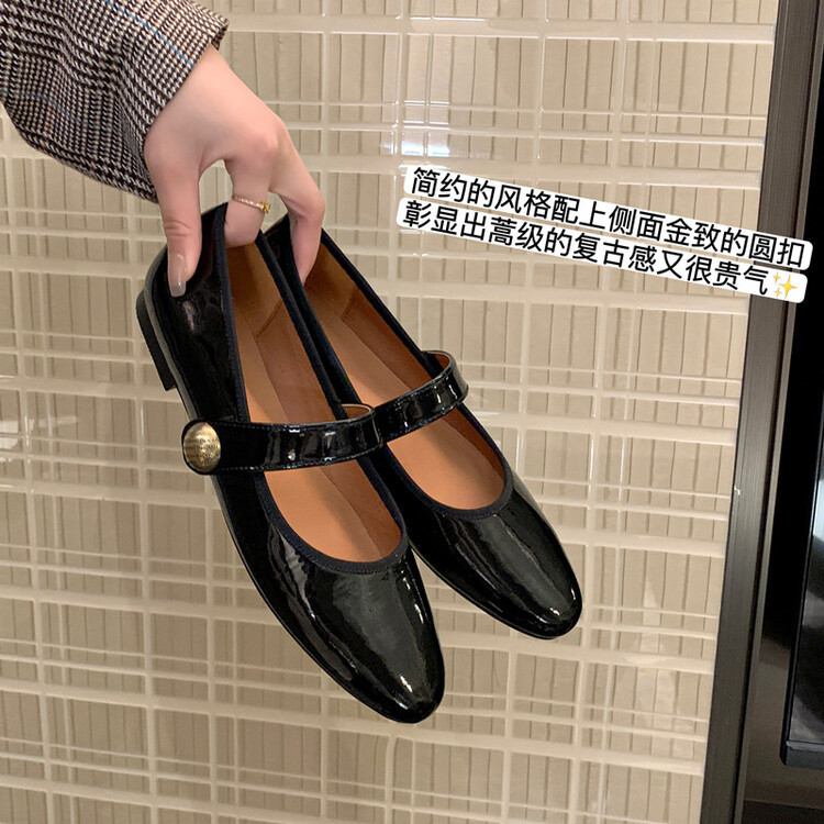 항상 단색 작은 가죽 신발 여성용 2023 봄 새로운 플랫 로우 힐 신발 모든 매치 메리 제인 신발