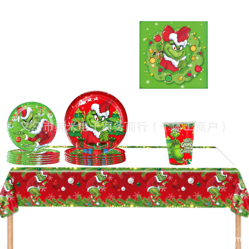 Grinch Series Christmas Festive Atmosphere Decoration Tablecloth, Dinner Plate, Paper Towel, Paper Cup, Party Disposable Supplies Grinch Series Christmas Festive Atmosphere Decoration Tablecloth, Dinner Plate, Paper Towel, Paper Cup, Party Disposable Supplies
