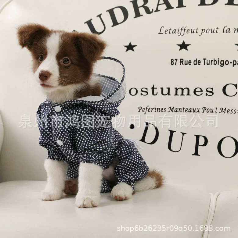 Новый трансграничный дождевик для собак, корейский летний дождевик в горошек для прогулок на четырех лапах, водонепроницаемая и пылезащитная одежда, дождевик для щенков и домашних животных