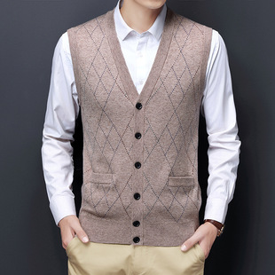 2022 men's wool waistcoat autumn and winter thickened knitted cardigan dad wear V-neck vest warm sleeveless sweater