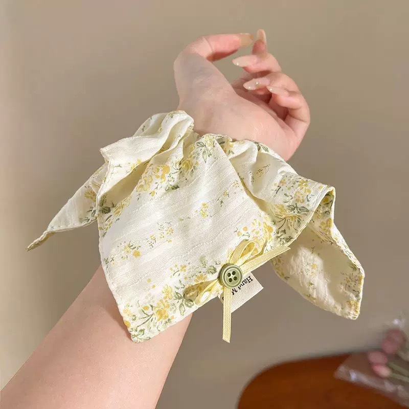 18# yellow floral button bow with label about 24cm