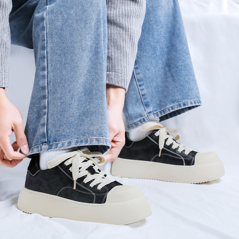 Men's Casual Sports Shoes Wide Toe Derby Black And White Thick Sole Elevator Shoes 2025 Autumn/Winter New Style Fashionable And Versatile_voghion.com