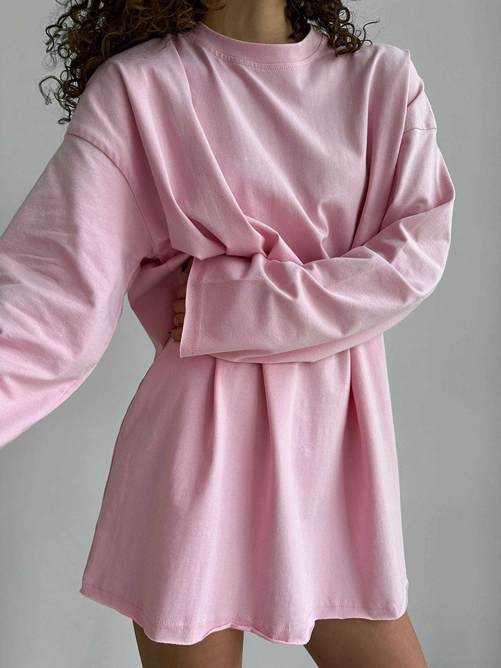 Áo thun nữ cotton 100% cổ tròn tay dài form rộng màu trơn — Màu cà phê, Màu hồng, Màu mơ, Màu trắng chi tiết 28