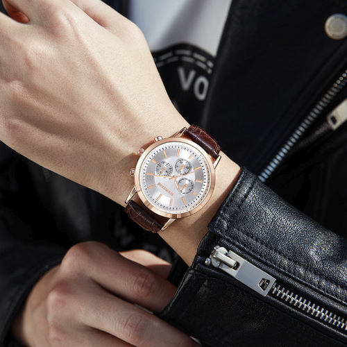 Live foreign trade fashion three-eye men's watch men's watch strap quartz manufacturer one drop shipping