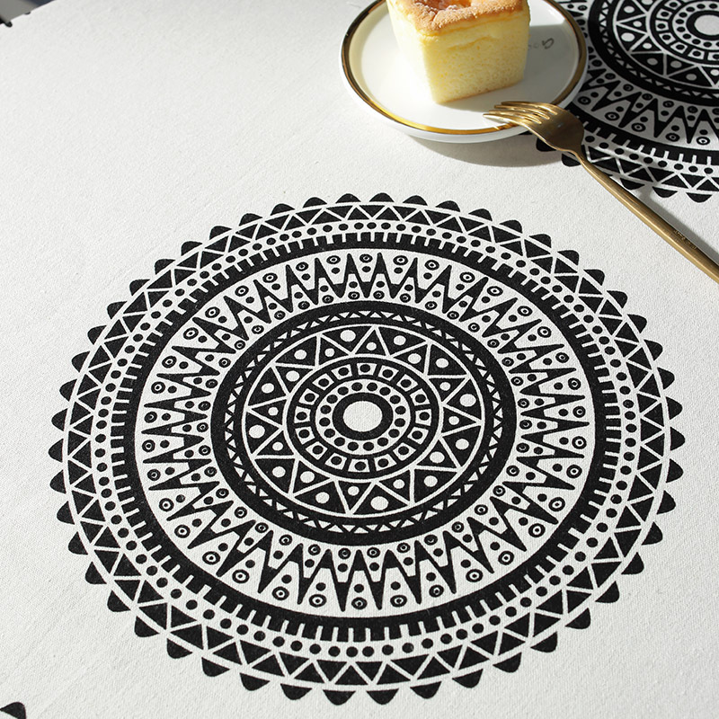 Bohemian Mandala Print Black Tassel Round Table Cloth Coffee Table Cloth display picture 5