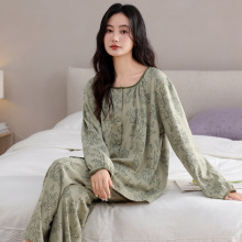 睡衣女春秋纯棉长袖秋季2025新款中年妈妈薄款大码开衫家居服套装