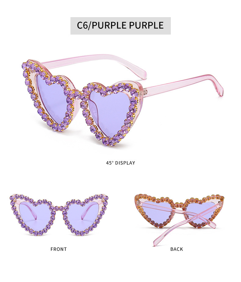 Lunettes de soleil pour homme en forme de cœur, couleur pêche, élégantes et printanières, protection UV, ornées de strass. Accessoire de mode de haute qualité._voghion.com