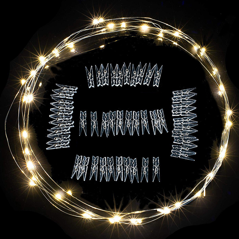 Transfronterizos LED Clip Light String foto pared decoración de la habitación Lámpara de color propuesta de matrimonio creativa caja de baterías USB lámpara de cable de cobre