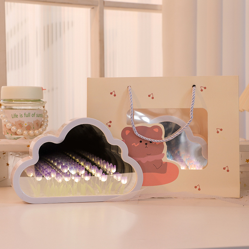 Lámpara de Noche Espejo Nube de Tulipán DIY Hecho a Mano para Escritorio