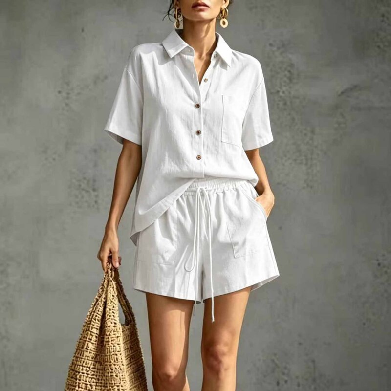 2026 Amazon Cross-Border Independent Site European and American Spring and Summer Western Casual Vacation Shirt Shorts Short-Sleeved Suit for Women 2026 Amazon Cross-Border Independent Site European and American Spring and Summer Western Casual Vacation Shirt Shorts Short-Sleeved Suit for Women