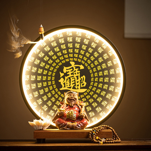 The God of Wealth attracts wealth, Buddha statue, God of Wealth lamp circle ornaments, office home offerings, home decorations, opening gifts
