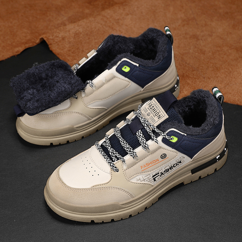 Invierno nuevo estilo más terciopelo zapatos deportivos de corte bajo de cuero cálido suela gruesa realza zapatos casuales de hombre con cordones a juego de color retro