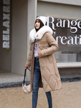 棉服女中长款大翻领毛领收腰系带绑带显瘦大气棉衣韩版冬外套袄子