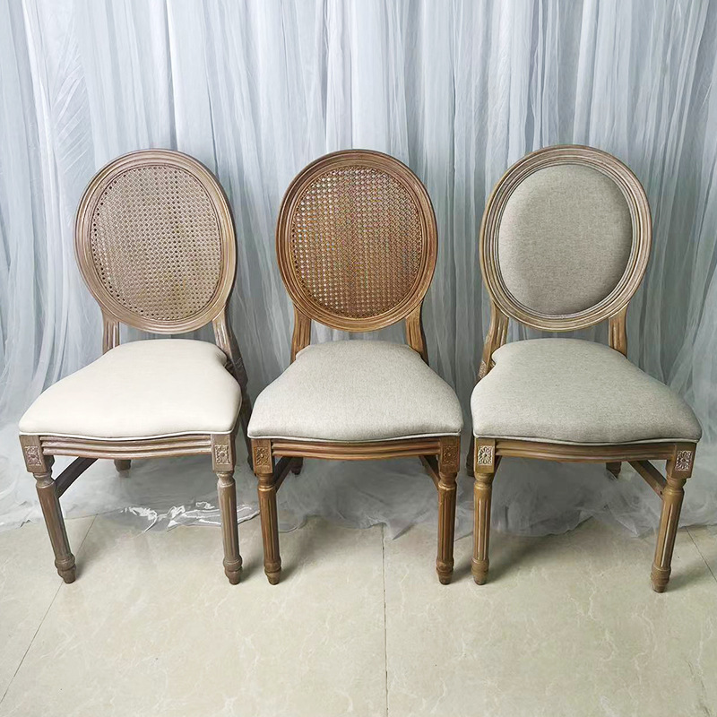 Sillas de comedor de plástico antiguas de estilo retrógrado francés sillas de espalda redonda de café sillas de boda rurales estadounidenses