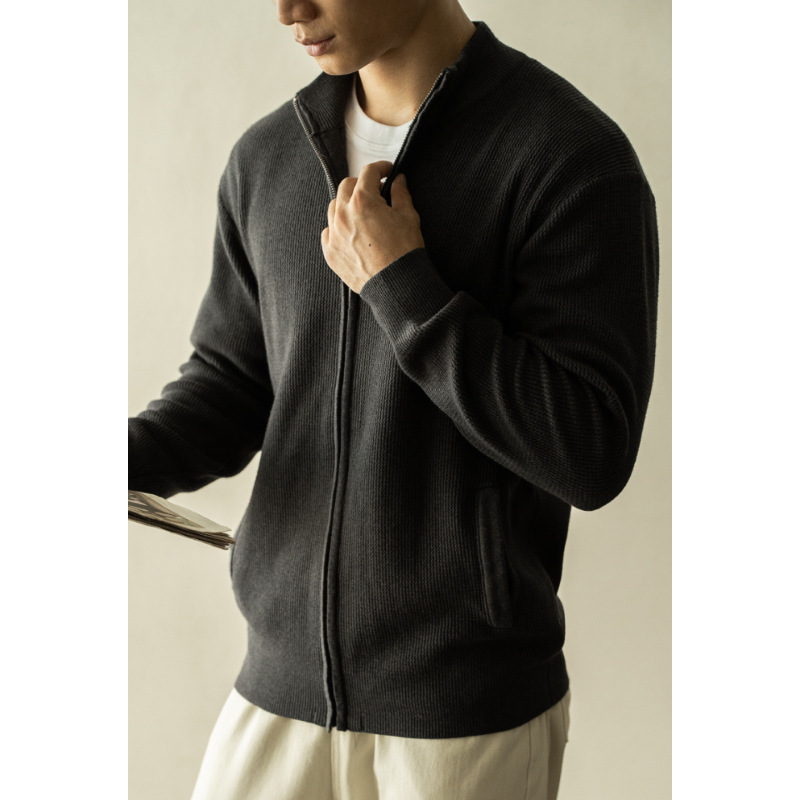 Men's Cross-Border Double-Zip Wool Sweater Spring and Autumn Cardigan American Lazy Style Thick Loose Knitwear