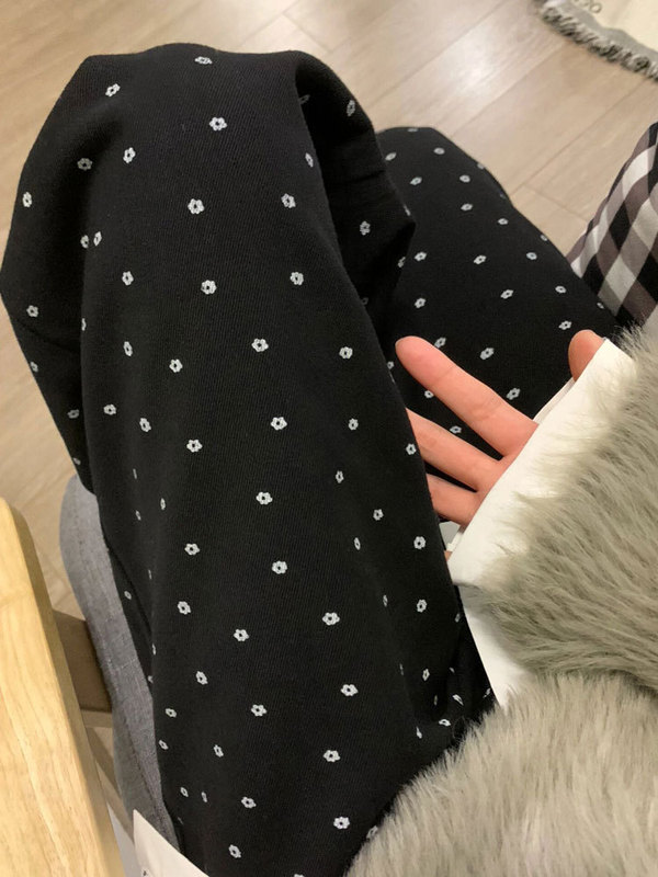 复古碎花波点休闲裤女秋冬季高街黑色裤子高腰直筒宽松阔腿长裤子|undefined