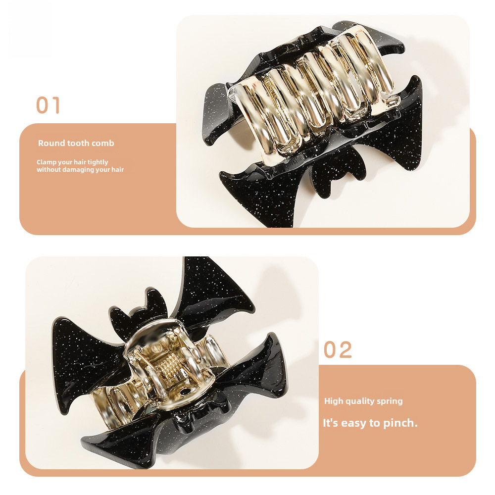 Oddly Reading Bat Hairpin Halloween Funny Grab Clip Temperament Glitter Hair Shark Clip Holiday Dress Hair Accessories Wholesale_voghion.com