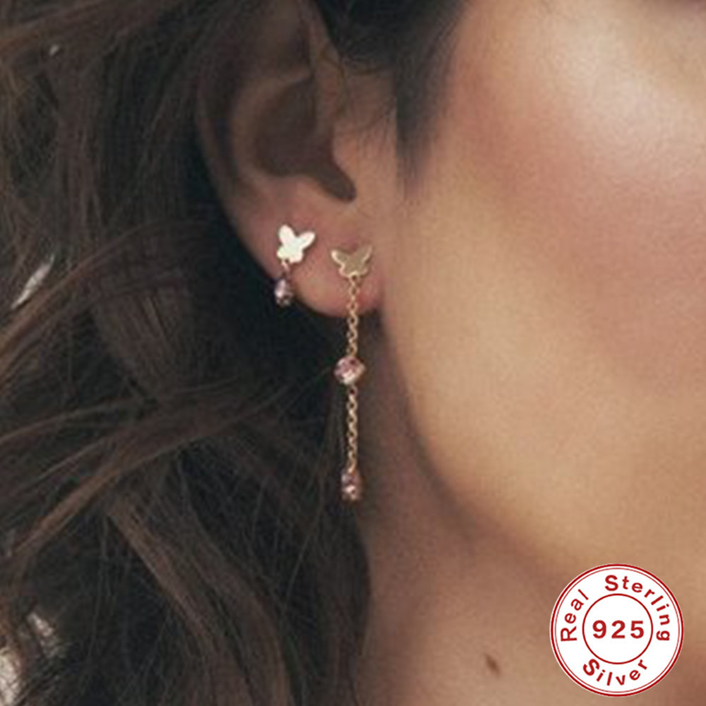 Fashion Butterfly Sterling Silver Plating Zircon Drop Earrings 1 Pair