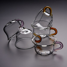 5DSU批发耐热加厚功夫茶玻璃茶杯带把杯子个人单杯彩把小杯品茗杯