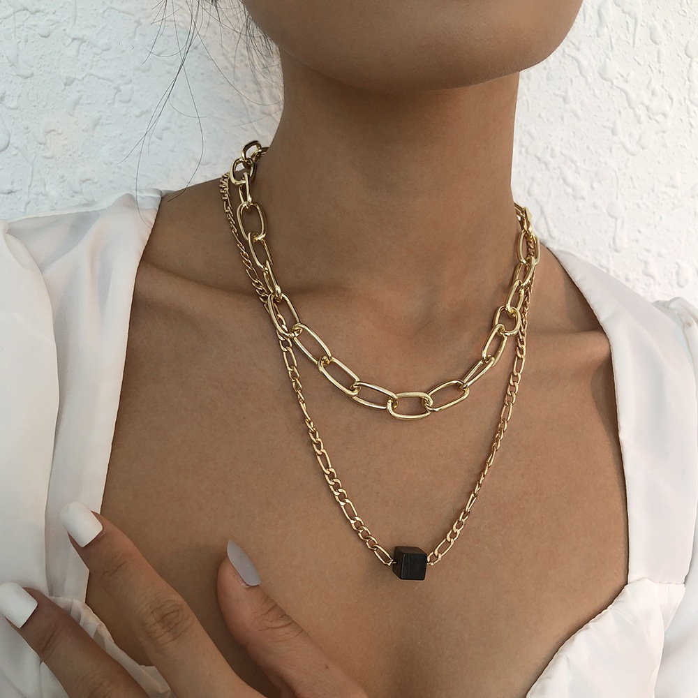 Double Clavicle Chain Female Exaggerated Punk Hip-hop Chain Necklace Alloy Resin Personality Necklace display picture 11