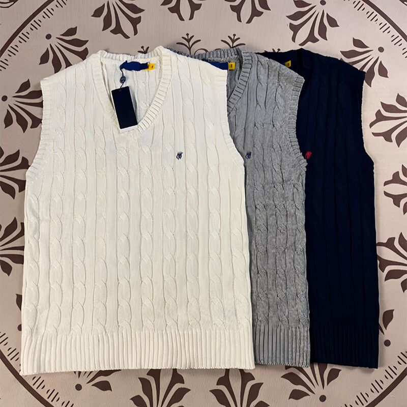 Cross-Border Plus-Size Rl Ralph Lauren Logo Knit Versatile Embroidered Cable Knit Classic Casual Sleeveless V-Neck Vest