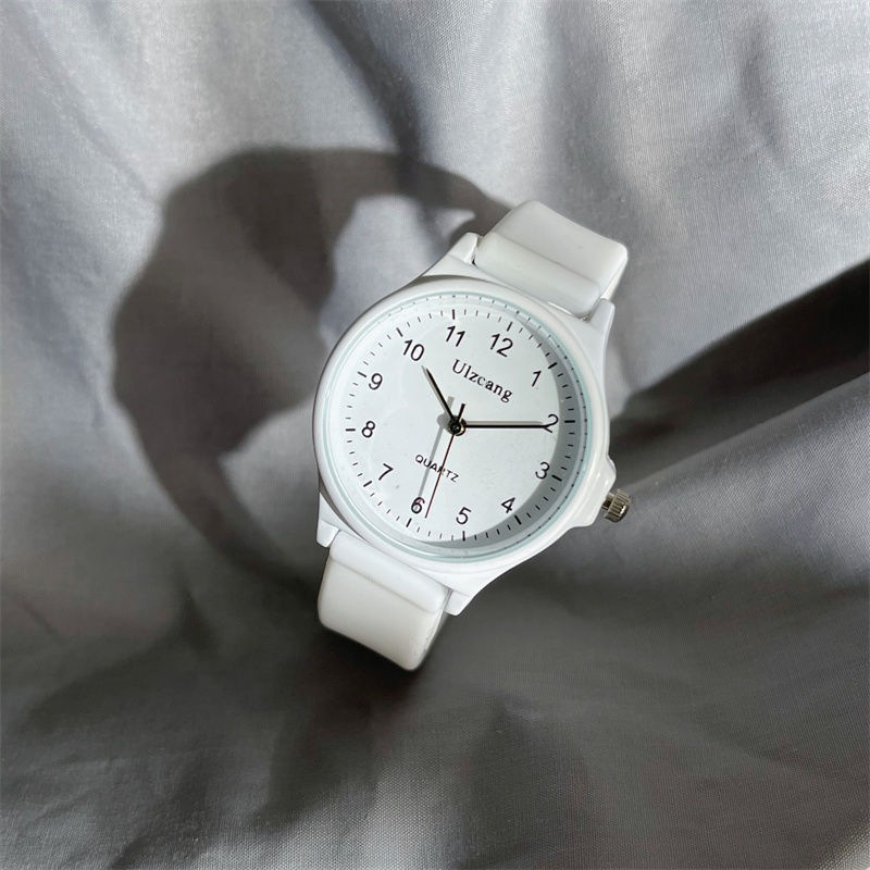 Cross-border small dial ladies watch student pointer class watch time youth campus inspection control white milk tea color